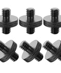 Rock Solid 1/4 Inch Male To Male Threaded Tripod Screw Adapters Six Piece Heavy Duty Black Aluminum Alloy Mount Kit.