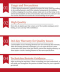 Infographic on Heavy Duty 110V 1600W Hot Air Weld Gun, usage precautions, quality assurance, warranty, and technician guidance.