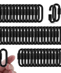 50 Pack 2 Inch Quick Links And M5 Locking Carabiners Set In Black Galvanized Steel, ideal for hammocks and camping use, close-up view.