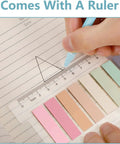 Sticky Book Tabs Set With Repositionable Book Markers includes a ruler, colorful transparent flags, durable PET material