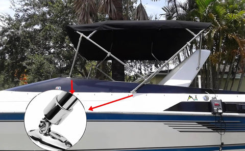 Beefy Deck Side Mounted Bimini Top Hardware Set With Quick Release Hinges And Eye End Caps In 316 Stainless Steel Fits Seven-Eighths Inch OD