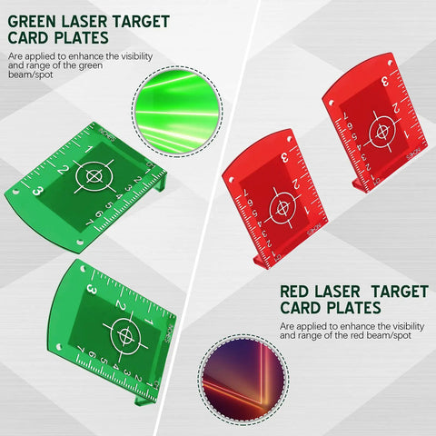 Four Pack Magnetic Laser Target Cards With Stand For Green And Red Laser Levels High Visibility Target Plates In Green And Red Easy Alignment And Precise Calibration For Builders Contractors And DIY Pros, 10x7 cm