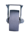 Front view of a 2-Inch Cast Iron Rigid Plate Caster With 1-1/4-Inch Wide And 2-Inch Diameter Silver Wheel, Heavy-Duty Rigid Plate Mount.