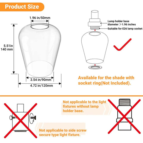 Diagram of Two Pack Clear Glass Lamp Shade In Wine Cup Shape For Pendant Lights Chandeliers And Vanity Fixtures, 5.51 Inches High, 4.72 Inches Diameter, 1.96 Inch Fitter