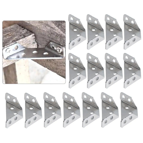 Trapezoid L Shelf Bracket Set 15 Pack Corner Connectors Stainless Steel Heavy Duty With Mounting Hardware For Wood Furniture Cabinets Vanities And DIY Projects Great For Quick Repairs And Reinforcement