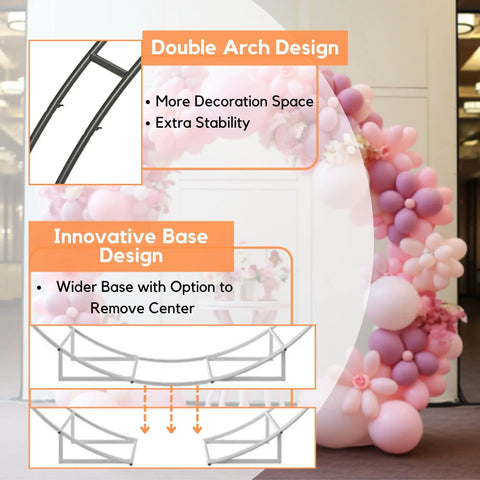 Sturdy Six Point Five Foot Round Metal Garden Arch For Indoor And Outdoor Parties And Decor With Ground Anchors And Easy Assembly.