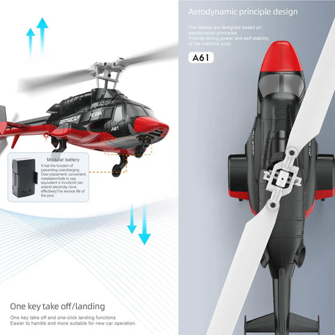 Airwolf A61 RC Helicopter For Adults And Newbies 4 Channel Remote Control Plane With 1 42 Scale 6 Axis Gyro Altitude Hold Optical Flow Position And Dual Batteries Black Red with aerodynamic design and modular battery