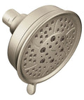 Brushed Nickel Four Function Wall Mount Showerhead With Four Settings 4.38 Inch Diameter Delivers A Powerful Rinse