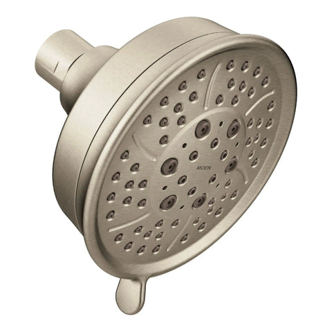 Brushed Nickel Four Function Wall Mount Showerhead With Four Settings 4.38 Inch Diameter Delivers A Powerful Rinse