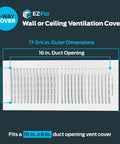 Heavy Duty 16 By 6 Inch Duct Opening Air Vent Cover for Wall or Ceiling, two-way airflow, white steel, dimensions shown