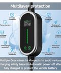 Portable Type 1 Electric Vehicle Charger 3.5Kw 16A Smart Wifi Bluetooth App Control display detailing multilevel protection features.
