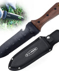 Workhorse Hori Hori Garden Knife with sheath, 7 inch stainless steel blade, full tang wood handle, for weeding, planting, digging