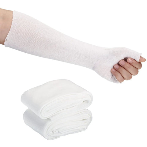 Elastic Arm And Wrist Stockinette Tubing For Pre Wrap Use on arm, cotton tubular stockinette for arm cast protection displayed with extra pieces