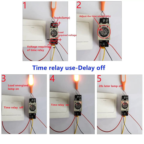 Sequence use of Delay Timer Relay 0-60 Seconds For 12V DC Control Systems, DPDT 8 Pin Time Relay With Base Socket, H3Y-2 Model