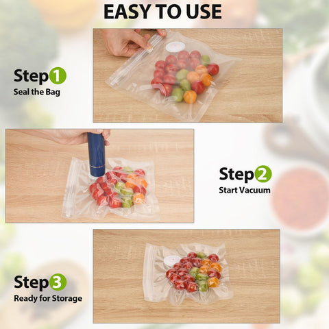 Steps to use 60 Pack Vacuum Sealer Bags For Food BPA Free Reusable With Upgraded Air Valve for sous vide and meal prep