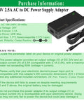 Universal 24V DC Power Supply Adapter 2.5A 60W With 8 Tips 100 240V AC To DC Converter diagram with specifications