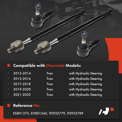 Set Of 4 Front Inner And Outer Tie Rod End Kit For Chevrolet Trax 2013 2022 With Hydraulic Steering Direct Fit Replacement shown