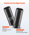Heavy Duty Badass 29 Piece 1/2 Inch Drive Impact Socket Set Featuring Deep Well CR-V Steel Black Phosphate Coating For Superb Torque Transfer And Serious Garage Wrenching Sessions displaying a 22mm black impact socket with laser and stamped markings.