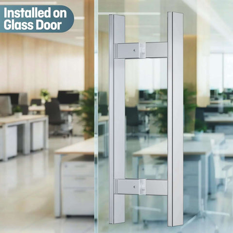 H Shaped 18 Inch Rectangle Push Pull Door Handle Back To Back 300mm Center To Center 304 Stainless Steel on glass door