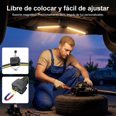 Mechanic using Lit Gym Lighting On The Go Portable Magnetic Work Light With USB Rechargeable Power Bank under car