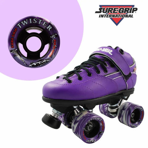 Twister Roller Skates Wheels Pack Of 8 In 95A Urethane 62mm By 42mm Size For Smooth Sliding And Durable Ride, showcasing purple design