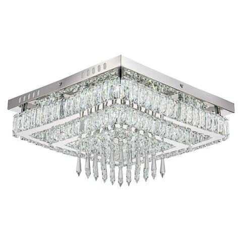 16 Inch LED Chandelier Square Crystal Flush Mount Ceiling Light Fixture For Living Room, Bedroom, Dining Room And Entryway
