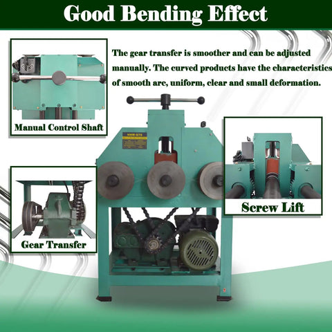 No Fuss Heavy Duty Electric Pipe Bender With 17 Swap Out Cold Roll Dies For Dead Simple Stainless Steel And Square Tube Shaping Machine Without Heat Or Sand Mess showing manual control shaft, gear transfer, and screw lift.