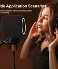 Chill Microphone Windshield Pop Filter With Five Sided Foam Seal for home studio recording on mic stand next to singer