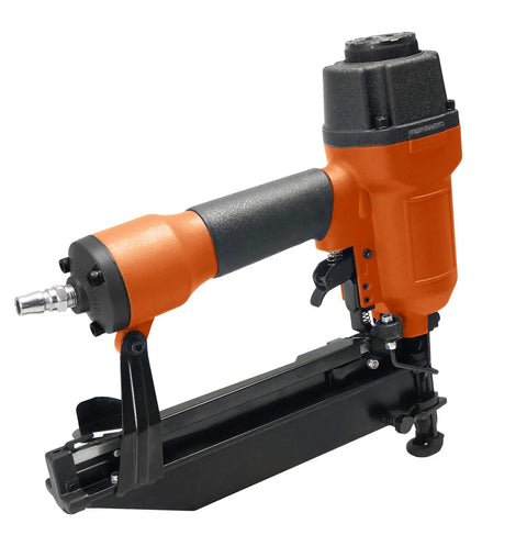 16 Gauge Pneumatic Finish Nailer For Trim And Molding Projects From Seven Eighths Inch To Two And A Half Inches Includes Carrying Case Air Compressor Not Included, shown without an air compressor.