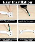 Easy installation steps for 2 Pack White Barn Door Handle Pulls 5.5 Inch With Screws, shown on a wooden surface.
