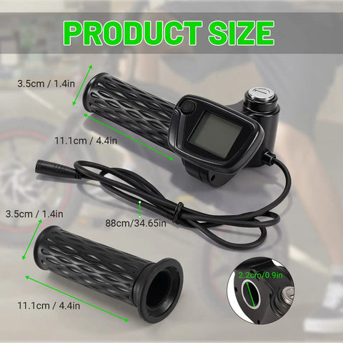 Throttle Grip 48V For Tuttio Soleil 01 Electric Dirt Bike Without M Button showing LCD display with product dimensions