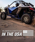 Off Road Wash Concentrate Thick Foaming Car Soap With Hybrid Ceramic Formula Clings To Mud And Dirt, Works Great With Foam Cannons, Built For Dirt Bikes, ATVs, UTVs, Jeeps And Trucks, 128 Oz. UTV in desert with USA-made text