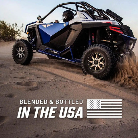 Off Road Wash Concentrate Thick Foaming Car Soap With Hybrid Ceramic Formula Clings To Mud And Dirt, Works Great With Foam Cannons, Built For Dirt Bikes, ATVs, UTVs, Jeeps And Trucks, 128 Oz. UTV in desert with USA-made text