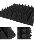 Top Shelf 2X12X12 Inch Pyramid Acoustic Foam Panels 12 Pack, black foam tiles for sound proofing and echo reduction.