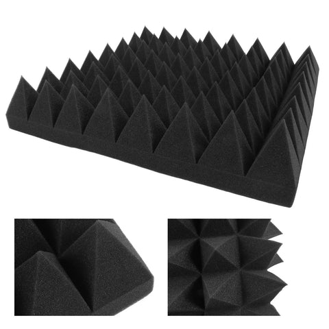 Top Shelf 2X12X12 Inch Pyramid Acoustic Foam Panels 12 Pack, black foam tiles for sound proofing and echo reduction.