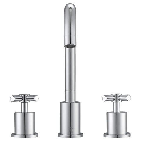 Prima 3 Bathroom Sink Faucet With 3-Hole Installation, Chrome Finish, Solid Brass Construction, Copper Inlets And 9/16 Inch Male Adapters
