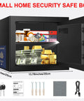 1.3 Cu Ft Fireproof Safe For Home Use Compact Anti Theft Safe open with valuables and documents, showing digital lock and removable shelf.