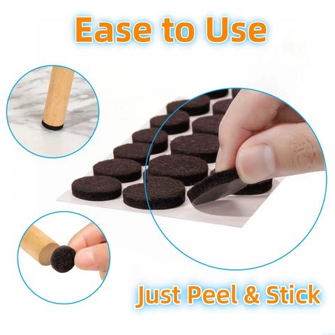 Premium Self Adhesive Felt Pads 3 8 Inch Round Cabinet Door Stoppers And Furniture Bumpers For Hardwood Surfaces, shown peel-and-stick application.