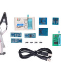 Pro Grade High Speed USB SPI Flash Programmer Kit for BIOS Chips and EEPROMs with accessories spread out