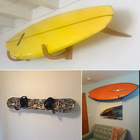 Wood Surfboard Rack For Longboards And Shortboards Indoor Outdoor Wall Mount Display Crafted In Minimal Dark Stained Wood