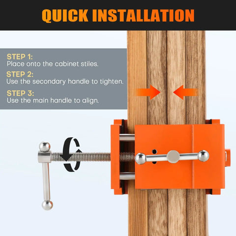 Dead Straight Cabinet Installation Clamps For Zero Sweat Face Frame Alignment adjusts snugly for quick installation steps on wood stiles.