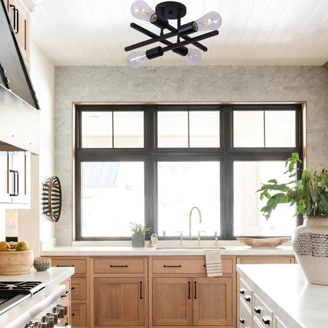 Dope Black Semi Flush Mount Ceiling Light Fixture 2 Pack Modern 4 Light Sputnik Chandelier in kitchen interior