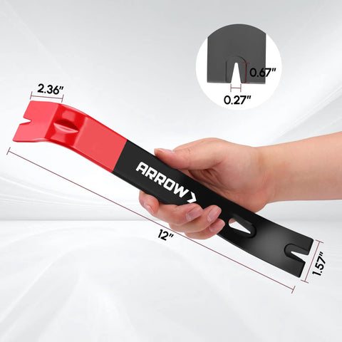 12 Inch Heavy Duty Pry Bar And Nail Puller Carbon Steel Tool With Rust Resistant Forged Design Flat Bar Crowbar held in hand