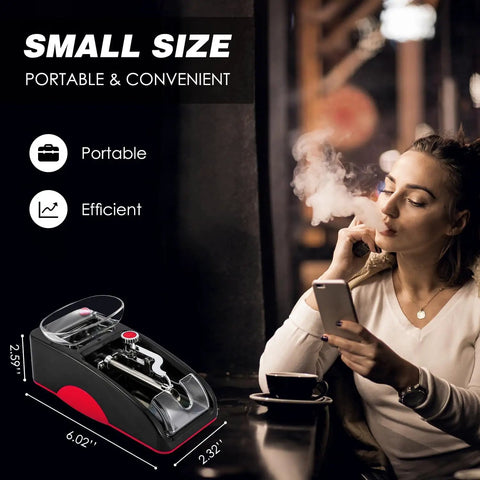 Image showing Electric Automatic Rolling Machine Mini Injector For DIY Roller Making Red Pocket Friendly next to a person smoking
