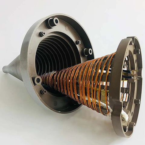 Heavy Lifter Induction Bearing Heater Cone Style Quick Heat Coil 2KW with copper coils and metal casing for heating gears and shafts.