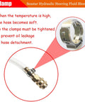 Seastar Hydraulic Steering Bleed Kit clamp detail with focus on 90cm PU copper hose connection and text on temperature effects.