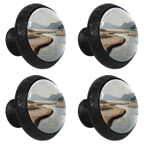 Coast Style Crystal Glass Cabinet Knob Set 4 Pack Round Drawer Pulls with scenic pattern