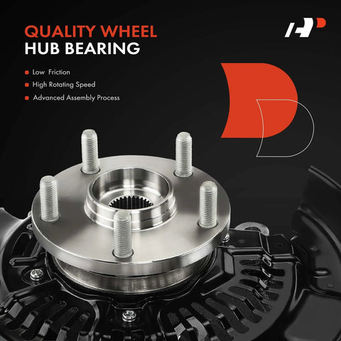 Close-up of a front left steering knuckle and wheel bearing hub assembly for Toyota Highlander 2008-2017 and Lexus RX350 RX450h 2010-2015.