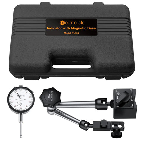 Dial Indicator 0-1 Inch With 0.001 Inch Resolution And Magnetic Base, On-Point Readouts, Secure Locking With Metal Limit Switch, 132 Lb And 60 Kg Hold, Ideal For Machining, Calibration, And Tight Tolerances, case and stand