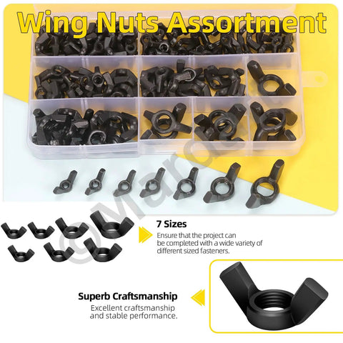 Tough As Nails Carbon Steel Metric Wing Nuts Assortment Kit with various sizes in a transparent organizer for easy access.
